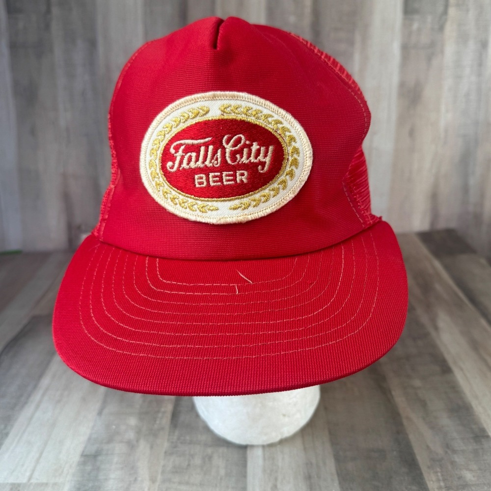 Vintage Falls City Beer Trucker Snap Back Hat Regular Sportcap Red